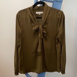 Olive tie-neck blouse